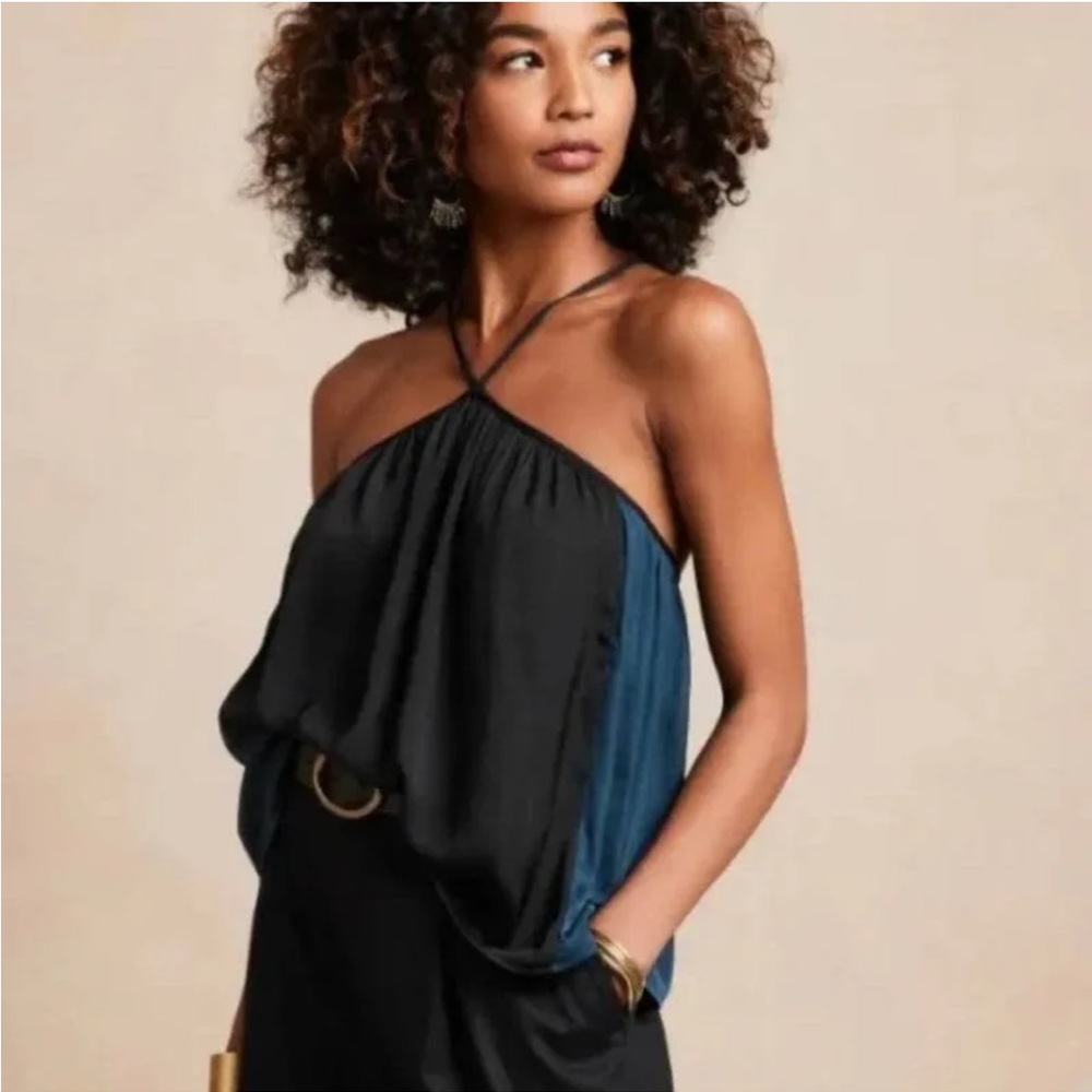 NWT Banana Republic Factory colorblock swing tank black teal petite small PS